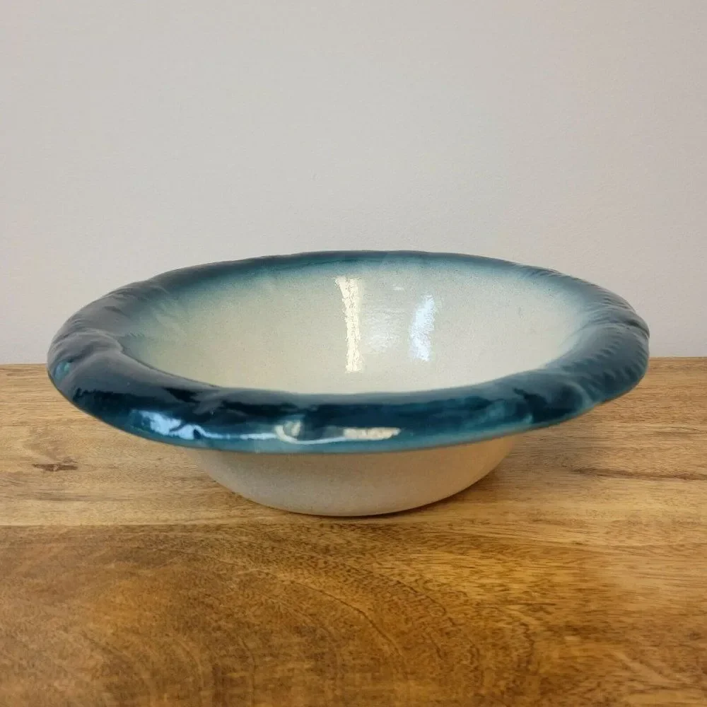 Handmade Ceramic Heavy Oval Ombre White And Deep Green Serving Bowl